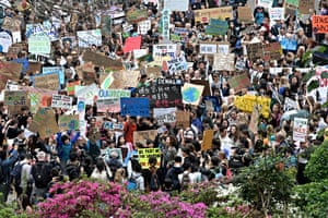 Students take part in a protest against climate change in Hong Kong.