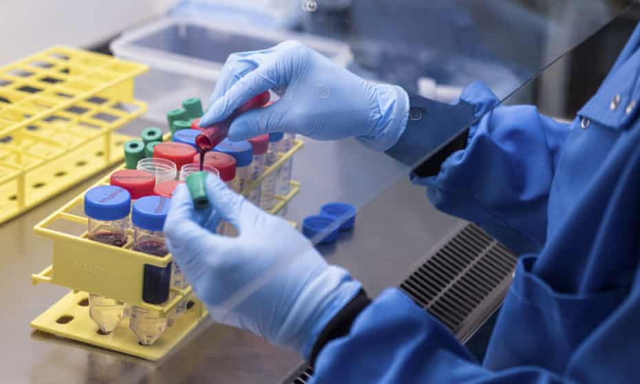 researcher handles blood samples