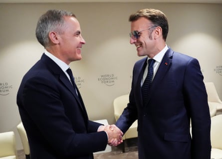 Mark Carney and Emmanuel Macron meet at the World Economic Forum in Davos, Switzerland, 20 January 2026.