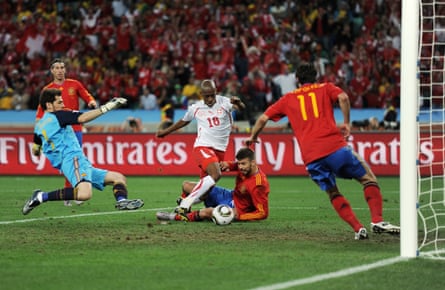 Gelson Fernandes scores against Spain in South Africa in 2010