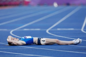 Scotland’s Laura Muir reacts after the finish of the women’s 800m final, where she took bronze