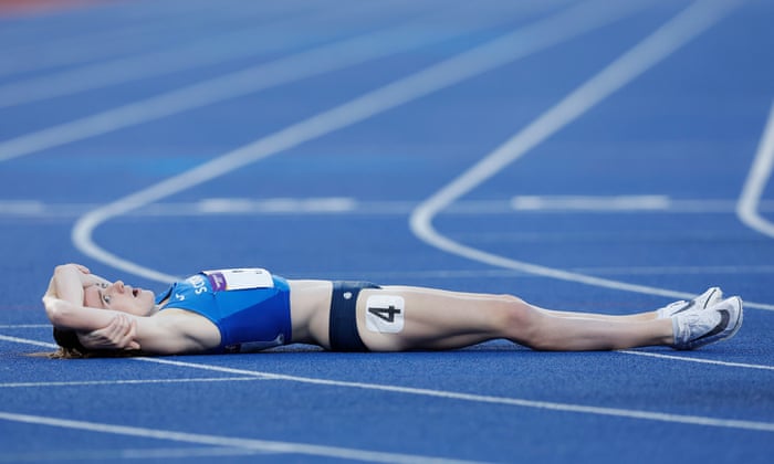 Scotland’s Laura Muir reacts after the finish of the race.