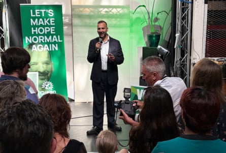 Zack Polanski speaks at a Green party event