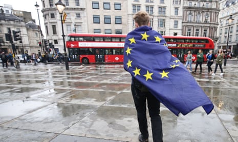 An anti-Brexit protester in central London.