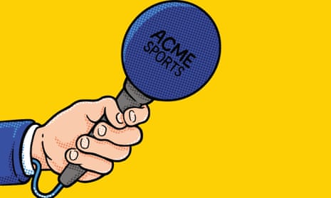 Phim hoạt hình một bàn tay cầm micro có dòng chữ: Acme Sports