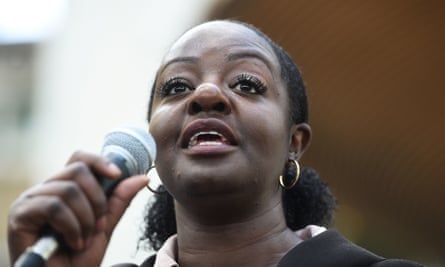 Mina Agyepong, whose son Kai was arrested and handcuffed after being seen with a toy gun, speaks outside New Scotland Yard.