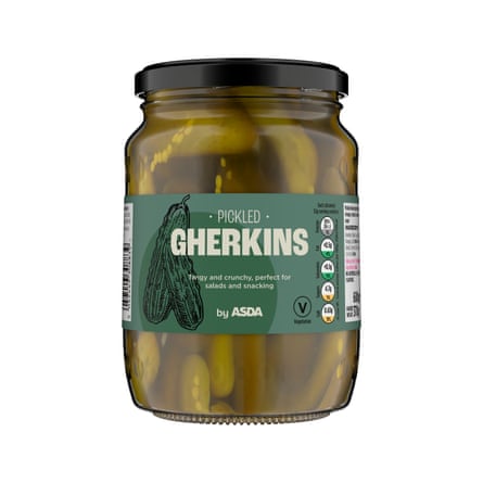 A jar of Asda Pickled Gherkins