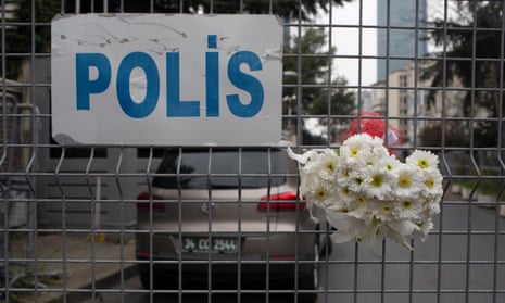 Flowers outside the Saudi Arabian consulate in Istanbul