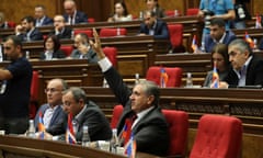 Armenian lawmakers voting to join the international criminal court in October 2023.
