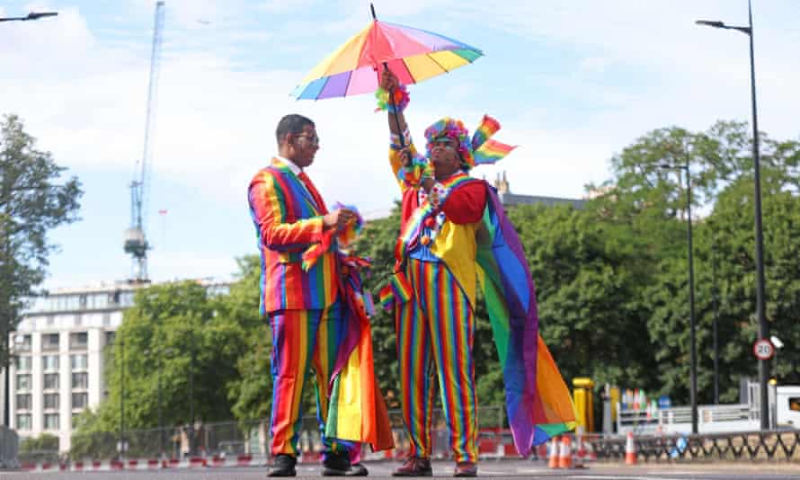 Pride in London 2022: huge turnout expected at first march since pandemic – live updates | Pride 1 Md Nabir Uddim and Mohammed Nazir, from London, ahead of today’s Pride in London parade.