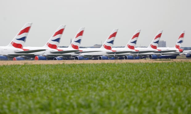 Tailfins of seven aeroplanes 