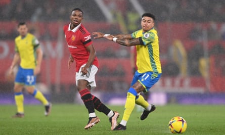 Jesse Lingard (right) in action for Nottingham Forest against his former club Manchester United in December 2022