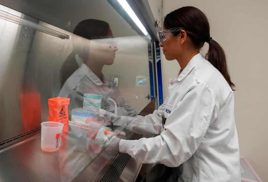 A scientist in a lab in Rockville, Maryland working on a vaccine for Covid-19.