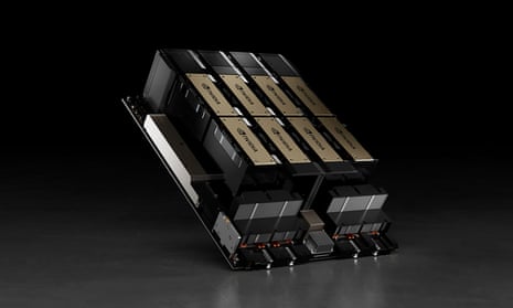 A render of Nvidia’s HGX H100 module, used to train artificial intelligence systems, which has been hit by an export ban to China.