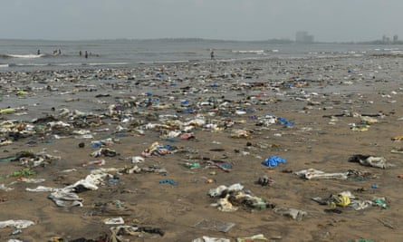 Plastic waste pictured on Juhu beach in Mumbai.