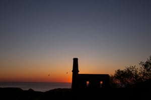 The engine House at Kudhva, built in 1871, at sunset over Gull Rock