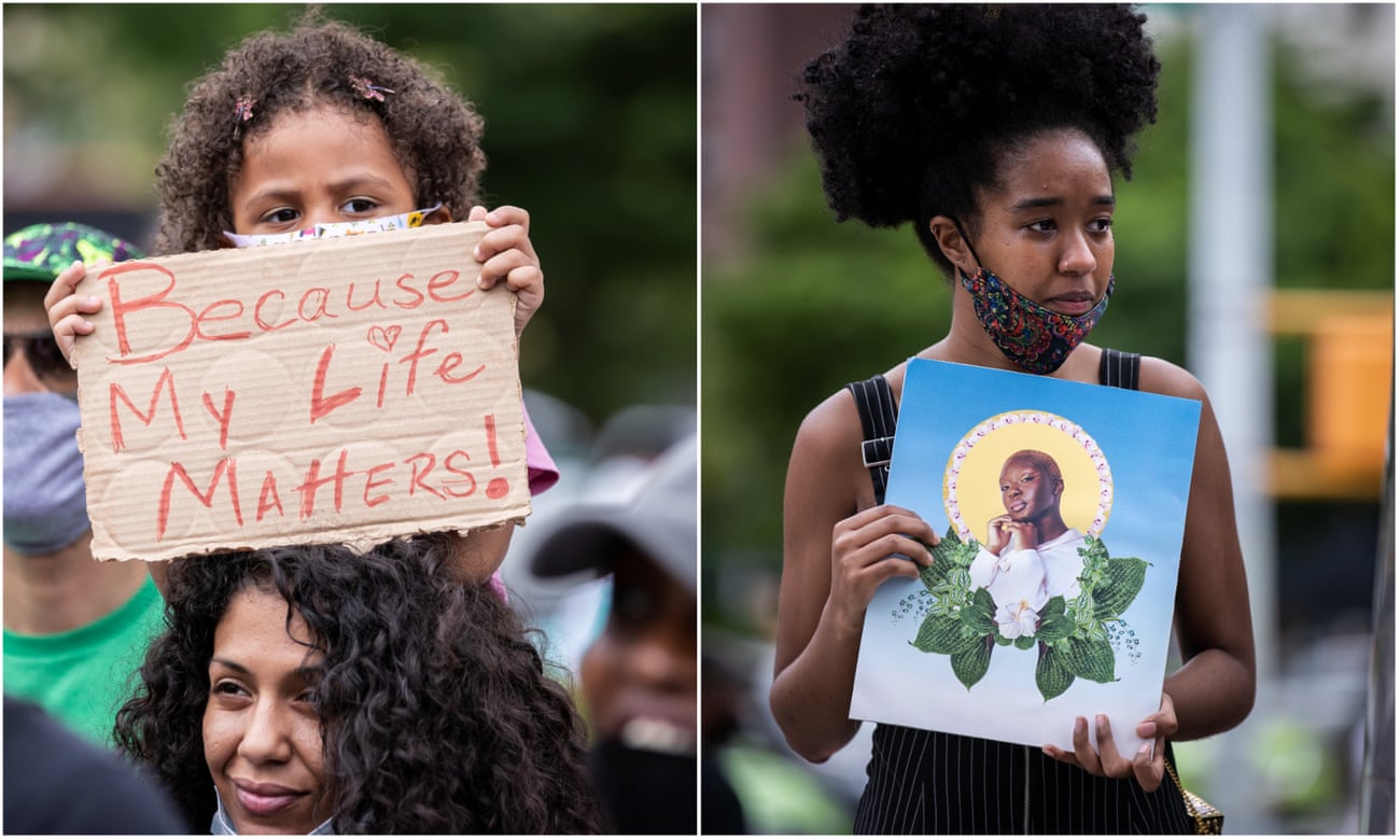 Protesters at a memorial in New York City to honor Oluwatoyin ‘Toyin’ Salau, a Black Lives Matter activist that was found dead in Florida after she tweeted that she had been sexually assaulted and to protest for black women.