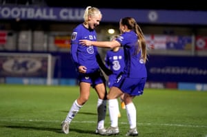 Chelsea’s Pernille Harder celebrates her brace.