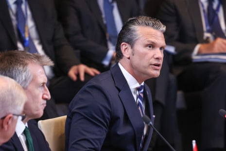 US secretary of defence Pete Hegseth speaking at the Nato defence ministers' meeting in Brussels, Belgium.