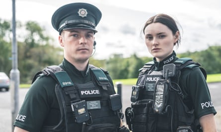 Nathan Braniff and Katherine Devlin as police officers in Blue Lights.