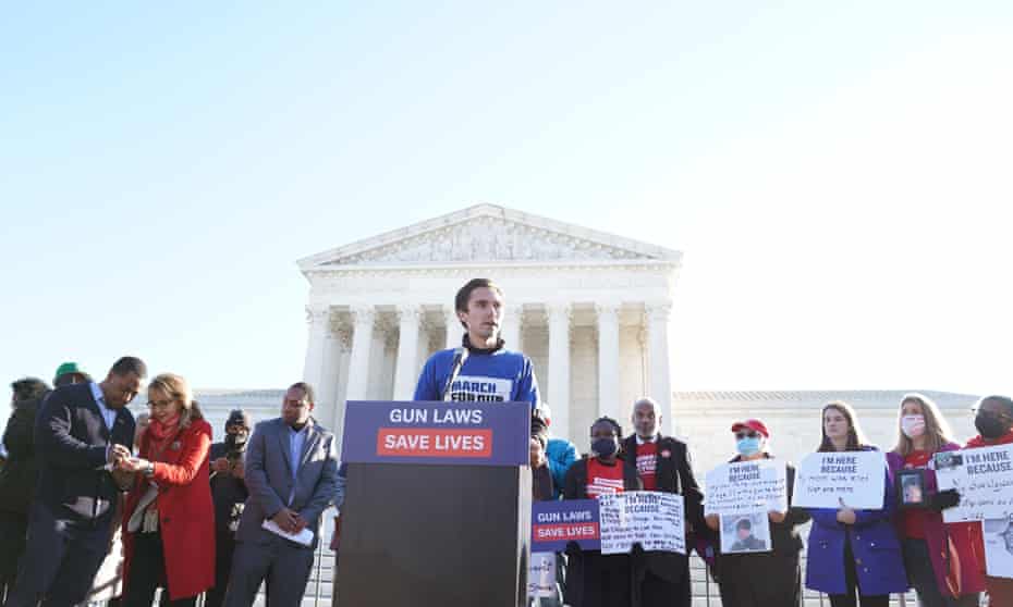 David Hogg, a survivor of the Parkland shooting, outside the supreme court on Wednesday.