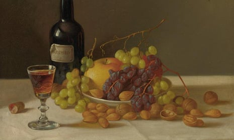 Still life, fruit and wine glass, by John F Francis.