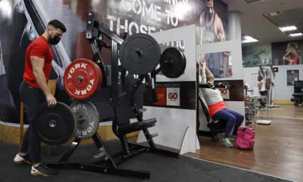 Green pass holders working out at a gym in Netanya, Israel.