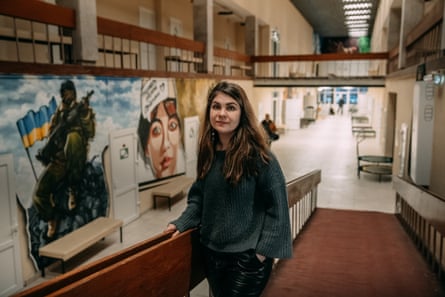Tetiana Sirenko posing in the corridor of the rehabilitation centre
