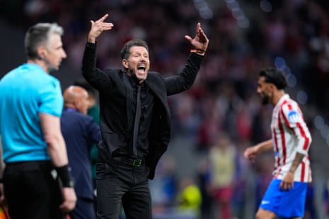 Diego Simeone gestures during last night’s win against Barcelona