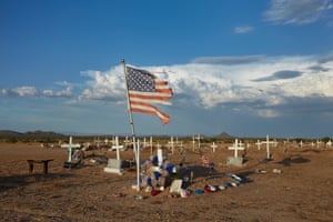 A shredded American flag at a grave yard in Blackwater Arizona, shot for the Guardian as part of it’s poor towns series.