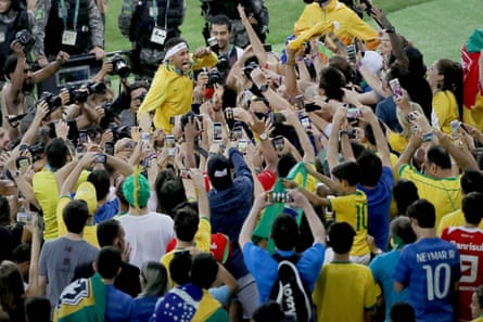 Neymar shows off his Olympic gold medal after Brazil beat Germany in the 2016 Olympic men’s football gold medal match.