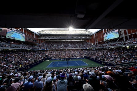 A general view of the Louis Armstrong Stadium during the women’s singles fourth round match between Taylor Townsend and Barbora Krejcikova