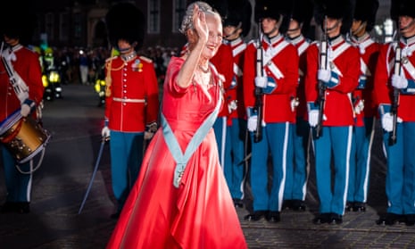 Queen Margrethe II of Denmark arrives at the command performance at the Danish Royal Theatre to mark the 50th anniversary of her accession to the throne.