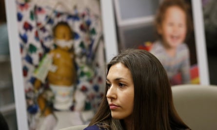 Alyssa Hernandez’s son Noah, seen in photos in the background, received a liver transplant when he was six months old and cannot be vaccinated against many vaccine-preventable diseases.