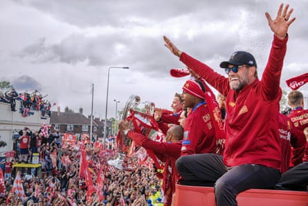 Jürgen Klopp on the Liverpool parade bus after the Champions League win in 2019