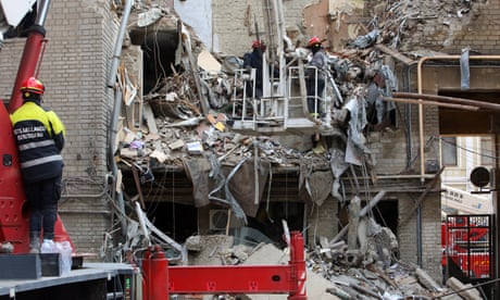 A building damaged by Russian missile attacks in downtown Kharkiv