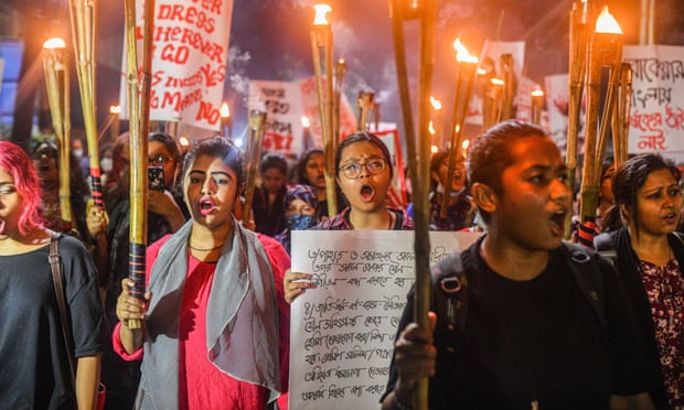 Protesters demand justice on 14 October for the alleged gang-rape and torture of a woman in in Dhaka.