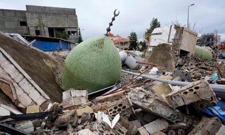 A mosque destroyed by bombing in Bint Jbeil, southern Lebanon.