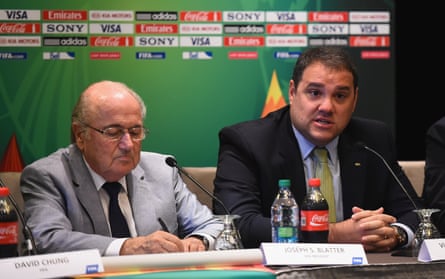 Victor Montagliani, chairman of the Organising Committee faces the media with FIFA President Joseph S. Blatter during the opening press conference for the FIFA U-20 Women's World Cup Canada 2014 on August 4, 2014 in Toronto, Canada. (Photo by Mike Hewitt - FIFA/FIFA via Getty Images)