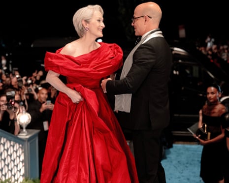 Meryl Streep as Miranda Priestly and Stanley Tucci as Nigel Kipling in a scene from The Devil Wears Prada 2.