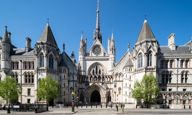A view of The Royal Courts of Justice in London as the UK continues in lockdown .