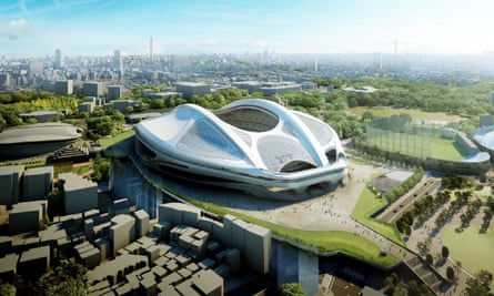 An illustration released from the Japan Sport Council in May 2014 showing Zaha Hadid’s design for the stadium.