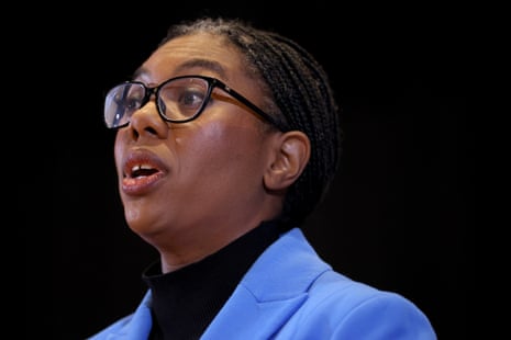 Kemi Badenoch speaking at a rally today.