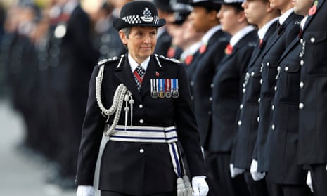 Cressida Dick, who last week resigned as Met commissioner, inspects police cadets in Hendon, London, in 2017