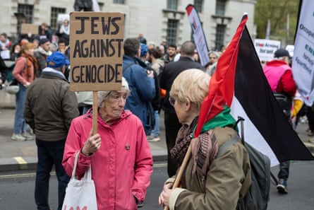 Marchers at the protest in London on 27 April.