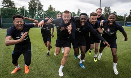 Members of the England squad during a training session in Zelenogorsk near St Petersburg last month.