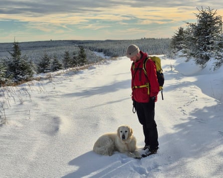 Paddy Maddison hiking in cold weather near Alwinton in Northumberland