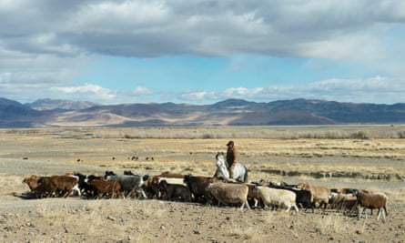 A goat herder in the Sagsai valley below Mongolia’s Altai Mountains.