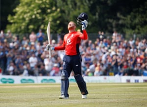 Bairstow celebrates reaching his century.