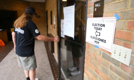 A man arrives at the Brooklyn Senior Community Center, in Brooklyn, Ohio to vote on Issue 1.